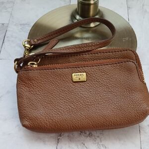 Fossil Tan Leather Wristlet